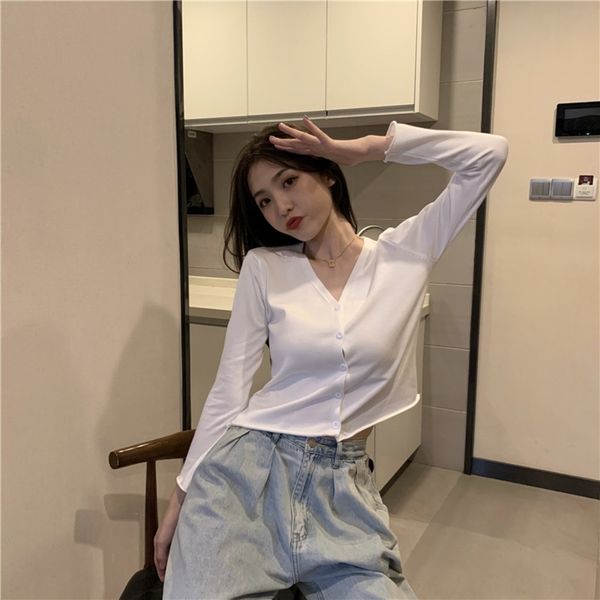 

rrvj3 color early autumn v-neck new solid 2020 curling coat long sleeve cardigan thin loose coat internet celebrity ins slimming wfvqv, White;black
