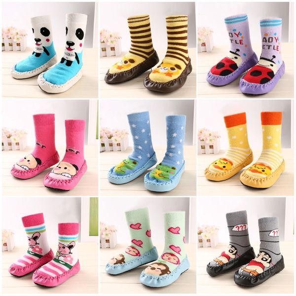 

cat baby warm slip-resistant faux leather floor walking socks kid's infant socks boys girls winter warmer for children y201009, Pink;yellow