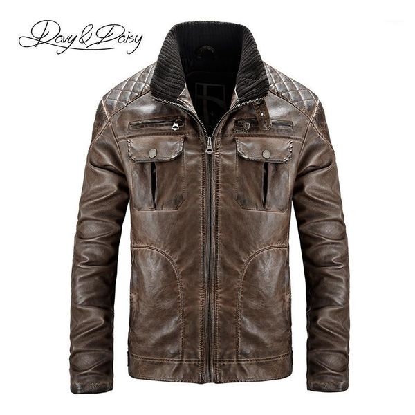 

davydaisy new men jacket man pu brand motorcycle leather jacket stand collar zipper pockets fashion outerwear dct-2921, Black