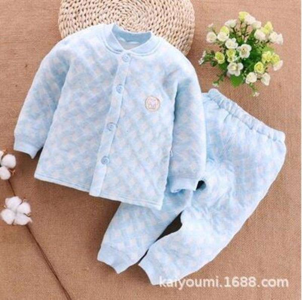 

suit autumn and winter warm baby's pure three layer cotton two piece 1-year-old children's pajamas underwear, Blue;red