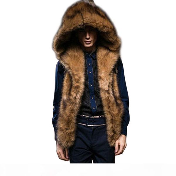 

2020 winter hooded faux fur vest men sleeveless hairy thicken warm jacket outerwear coat male plus size s-3xl waistcoat, Black;white