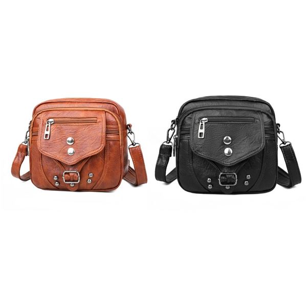 PU Deri Retro Crossbody Çanta Lady Tote Omuz Çantaları Fermuar Kare Casual Messenger Çanta Siyah Kahverengi 21MF G2