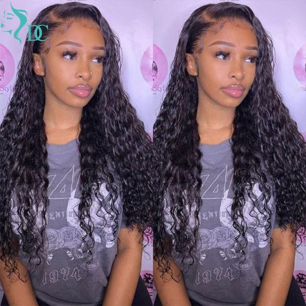 

dc brazilian water wave wig lace front wig 13x4 lace wigs with baby hair pre plucked remy hair for black women, Black;brown