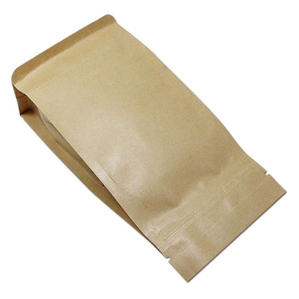 

100pcs brown kraft paper food packaging zipper bag side gusset stand up zip lock window pouch coffee tea dried flower 2 h sqcupe