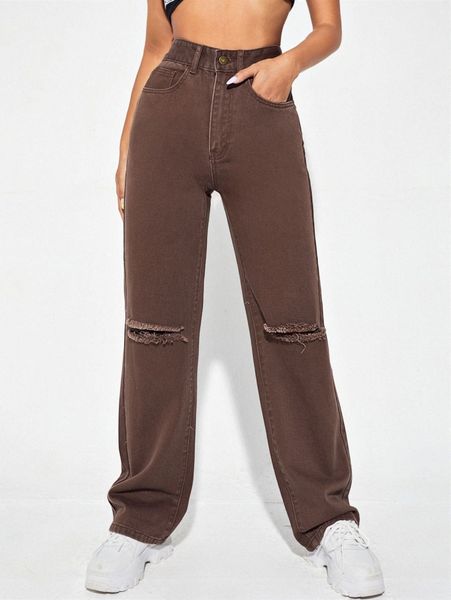 

high waist ripped wide leg jeans 66gi#, Blue