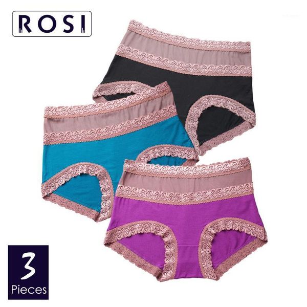 

bamboo panties women lace solid seamless underwear high waist cotton crotch briefs for ladies breathable hipster 3pcs rosi1, Black;pink