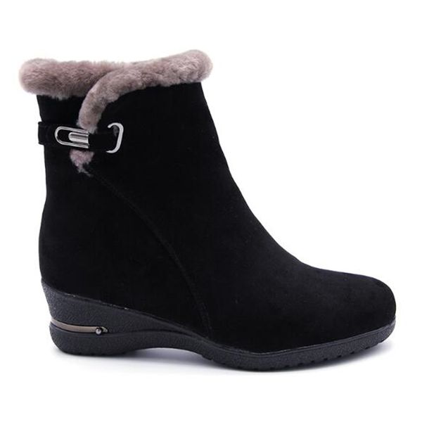 

women 2021 winter cow suede stuffed wool warm quality of genuine russian essential all-match boots 6bge, Black