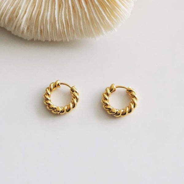 

hoop & huggie korean version of the high-sense winding ring gold tiny twisted earrings minimalist dainty chic hoops, Golden;silver