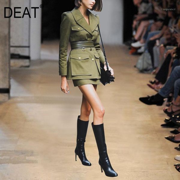 

deat 2020 new spring summer fashion casual patchwork long sleeve solid single breasted blazer coat short skirt suit women se4851, Gray