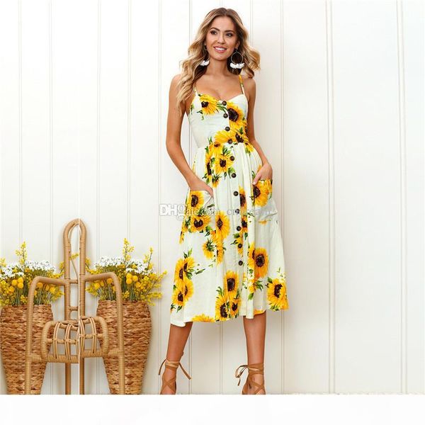 

flower pinted slip dress single breasted midi dress sleeveless expension dresses summer women dresses clothes will and sandy drop ship, Black;gray