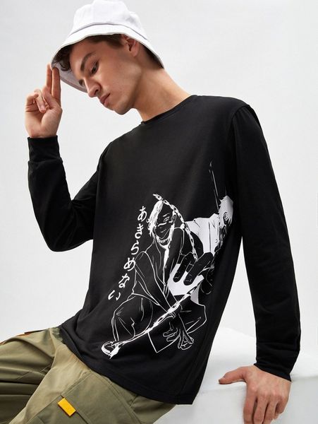 

men round neck figure graphic tee 1385#, White;black