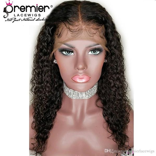 

premier lace wigs natural hairline glueless lace front wigs brazilian remy human hair 150% density loose curly lace wig for american, Black;brown