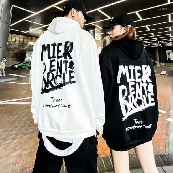 

autumn hip hop hoodies women letter loose trendy harajuku streetwear womens korean hooded warm ladies fashion couple sweatshirts1, Black