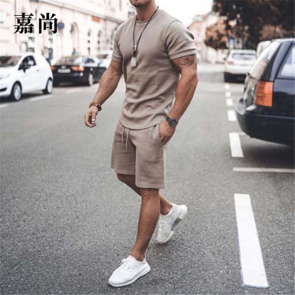 

piece sportswear short summer sleeve 2020 two casual men's suit, Gray