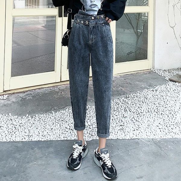 

guuzyuviz high waist jeans woman loose harem pants denim plus size casual vintage jeans trousers ladies korean, Blue