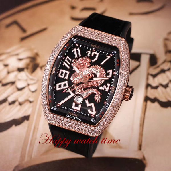 

Best Edition YACHTING V45 SC DT YACHTING OG Dragon Totem Dial Rose Gold Diamond Case Automatic Mechanical Mens Watch Leather Strap Watches