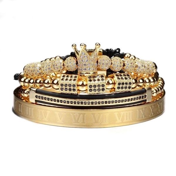 Pulseira masculina joias 4 pçs/conjunto pingentes de coroa macramê contas pulseiras trança homem joias de luxo para mulheres pulseira presente grátis dhl