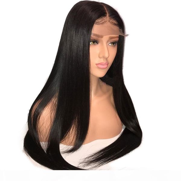 

13x6 lace front human hair wigs with baby hair pre plucked silky straight remy brazilian frontal wig for women, Black