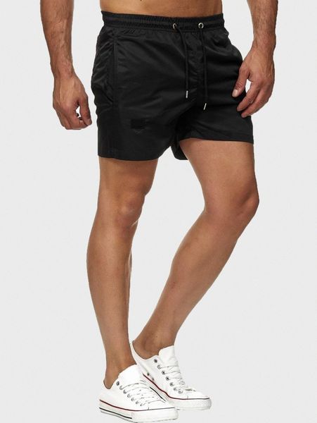 

men drawstring waist slant pocket track shorts s2nk#, Black
