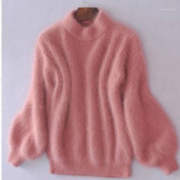 

women's sweaters winter spring fashion thickened warm turtleneck mohair female sweater lantern sleeve casual solid slim pullover1, White;black