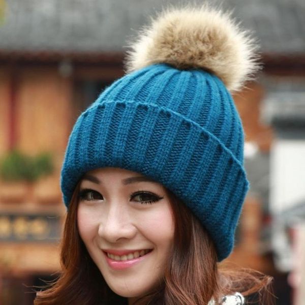 

beanie/skull caps women warm winter beanies knitted hat brand ball solid cute wool fur hats scarf #yj, Blue;gray