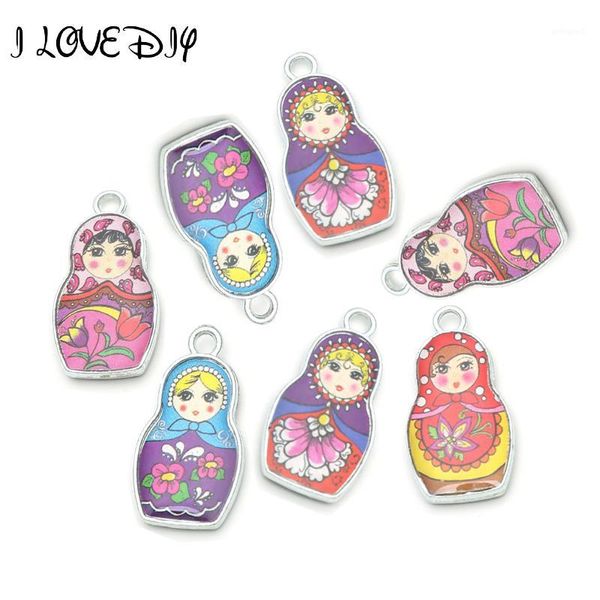 

charms whole salewholesale 4 mixed color both 2 sides enamel matryoshk russian doll charm pendants for jewelry making1, Bronze;silver