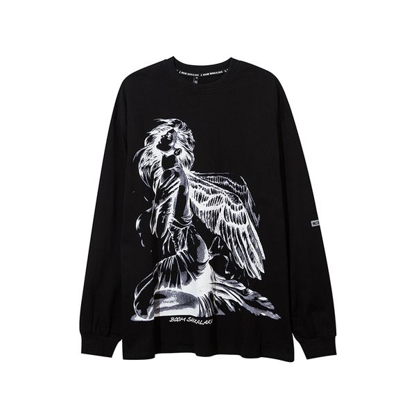 

мужская стилист с длинным рукавом футболка мода высококачественные мужчины женщины личности печати свободная футболка мужские тройники черны, White;black