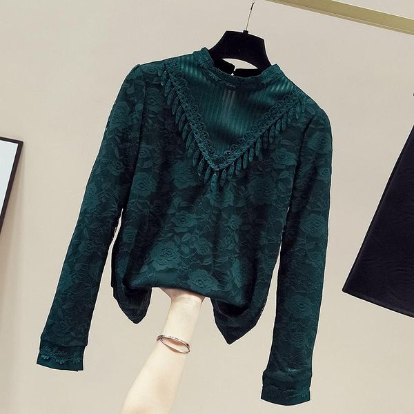 

western style lace bottoming shirt women's autumn temperament stand-up collar with a slim temperament small shirt gx1396, White