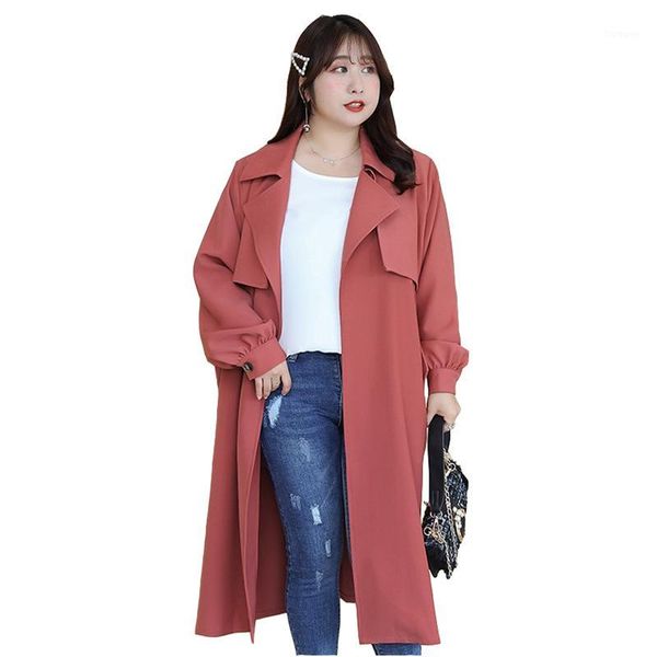 

fashion oversize spring autumn trench coat women long sleeve belt slim windbreaker female plus size 4xl casual outerwear g8701, Tan;black