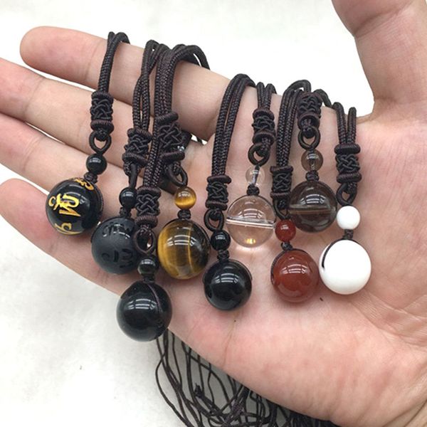 

black obsidian rainbow eye bead ball natural stone necklace pendant 16mm transfer lucky rock crystal jewelry rope women men