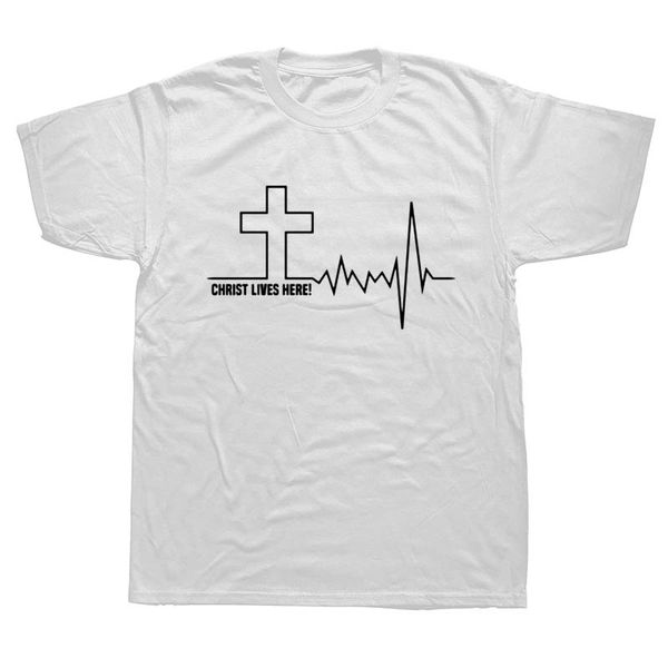 

christ lives here cross heartbeat christian jesus faith summer harajuku short sleeve streetwear black hooded sweatshirt hoodie men t shirt