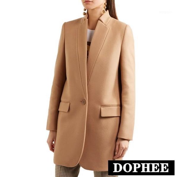 

fashion autumn and winter women's wool blends coat stand collar one button woolen blazer suit jackets lady's jackets1, Black