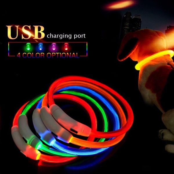 

usb pets dog collar night dog collars glowing luminous adjustable rechargeable led night safety flashing puppy glow pet supplies dhl free