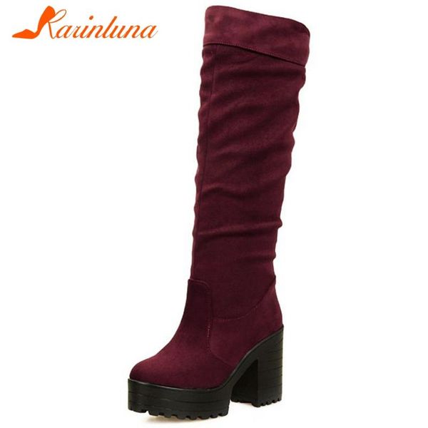 

karin big size 34-43 ladies 2020 autumn new fashion daily boots platform thick high heels women boots mid calf women shoes, Black