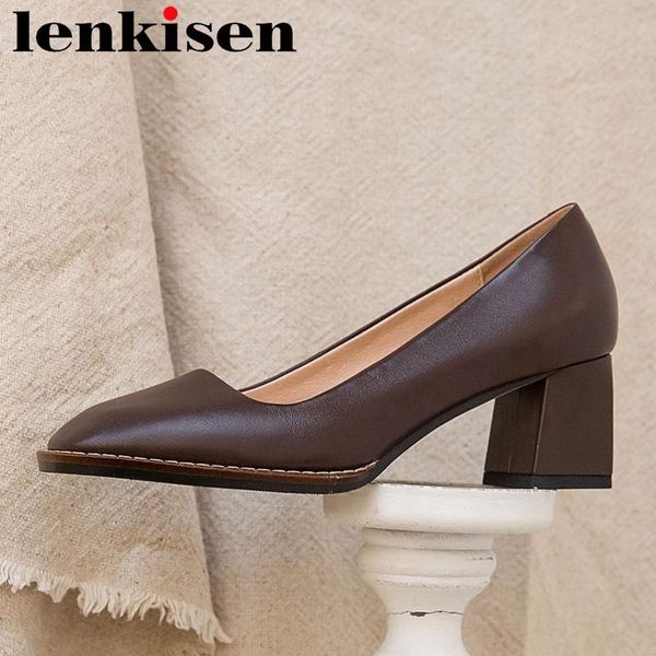 

lenkisen limited customization full grain leather handmade square toe high heels shallow slip on fashion pumps l95, Black