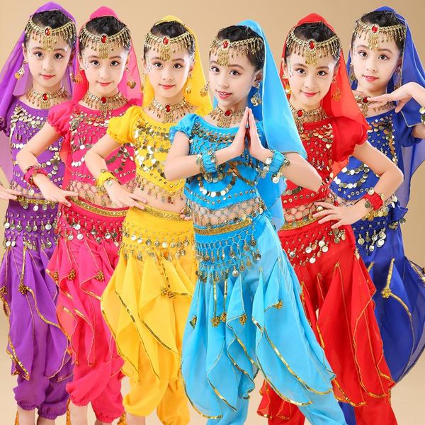 

child dancing sets girl's performance clothing dress for kids belly dance 6 color egypt dance costumes bollywood clothes, Black;red