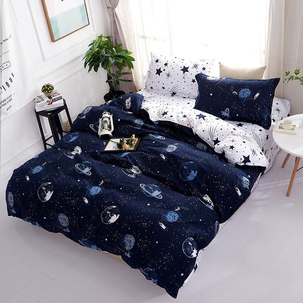 

3d bedding sets star galxy duvet cover blue white 4pcs cartoon geometric bed sheets single twin full  sizes kid or boys30