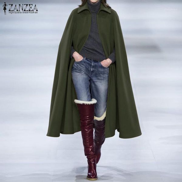 

2019 plus size zanzea cape poncho outwear winter women solid waterfall lapel long sleeve long cardigan coats trench jackets, Black;brown