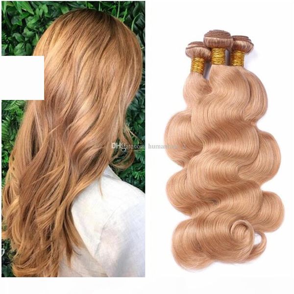

#27 strawberry blonde human hair bundles 3pcs body wave honey blonde peruvian virgin unprocess human virgin hair bundles, Black;brown