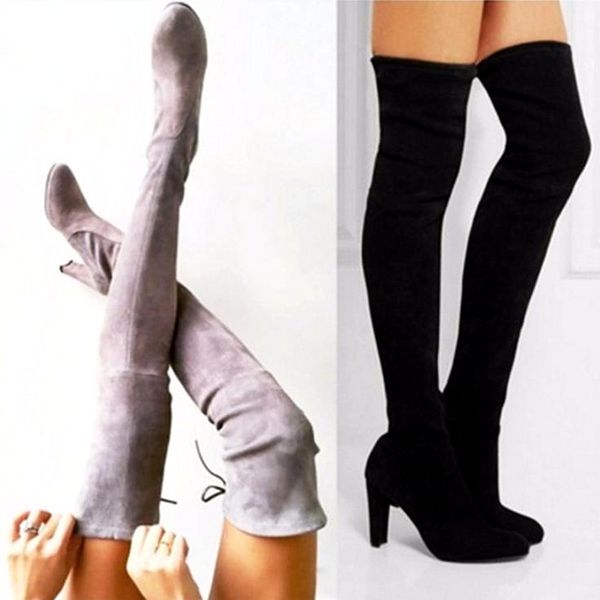 

2020 winter boots new over the knee boots high heel thick with large size 35-43 ladies boots black/gray/brown/red c0202
