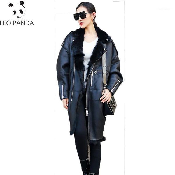 

2019 winter women genuine leather fur coat sheepskin karakul sheep fur bawting sleeve zip long jackets lady warm outwear1, Black