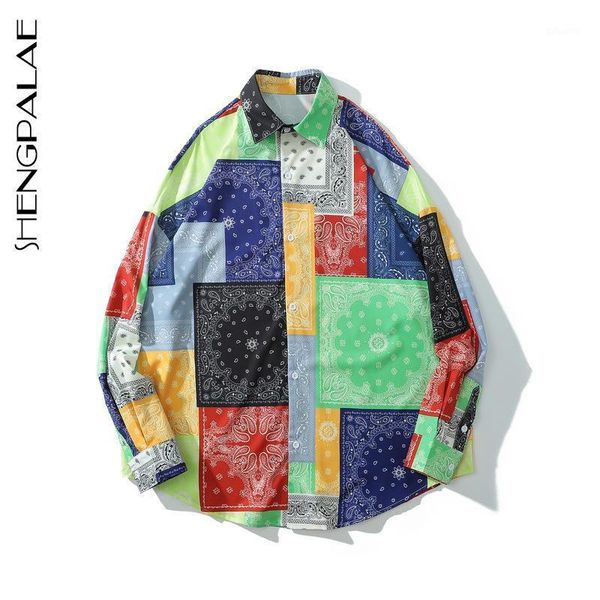 

shengpalae 2020 autumn new hip hop long sleeve print shirt women's blouse contrasting square large size single breasted shirt1, White