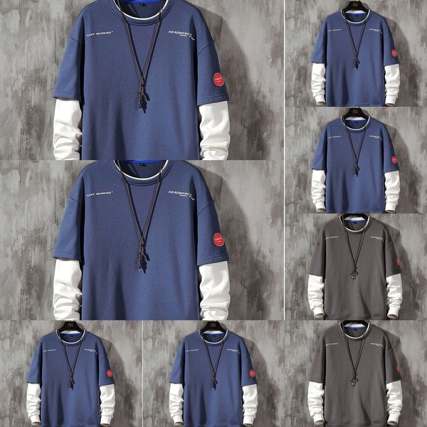 

ahoft 2020 осень top sweatert футболки модных шей поддельная осень sweaterround свитер мужской модули весной и рукав длинных двухсекционных, Black
