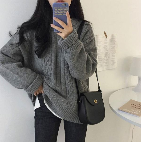 

chic twisted sweaters women 2019 new autumn winter korean students loose solid color long-sleeved pullovers female all match, White;black