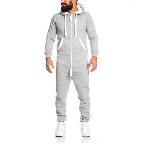 

men's pants men solid color hooded jumpsuits casual long sleeve zip-up rompers jumpsuit for man winter fall warm overalls pants1, Black