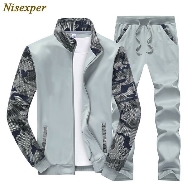 

горячий продавать мужская мода set весна осень мужская спортивная куртка + pant sweatsuit 2 piece set sportsuit мужские наборы большого разм, Gray