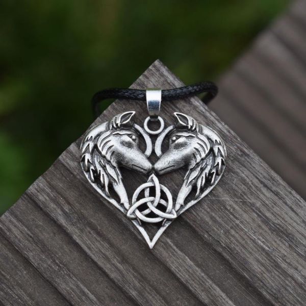 

chains celtic spirit wolf pendant necklace couple heart necklaces love gift sanlan jewelry, Silver