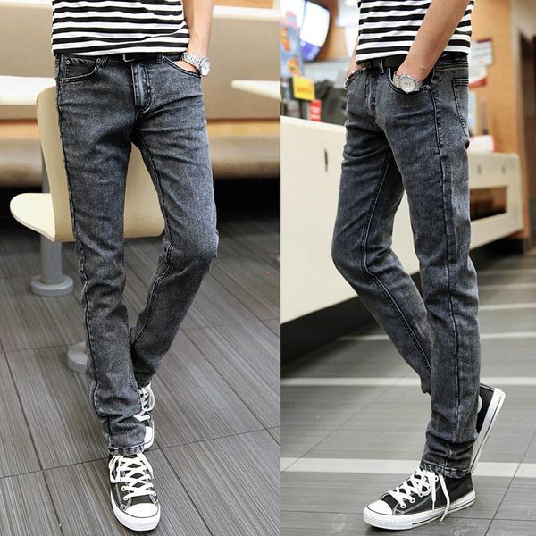 

men's jeans summer 2021 fashion teenagers grey slim-fit denim feet pants trend korean tight-fitting growth pencil, Blue