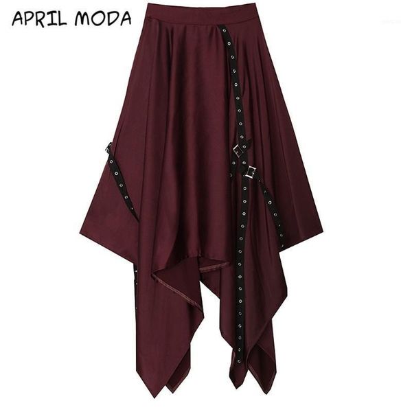 

2020 summer retro gothic style vintage skirt women bottoms ruffle irregular hem lace skirts double-breasted casual skirts red1, Black