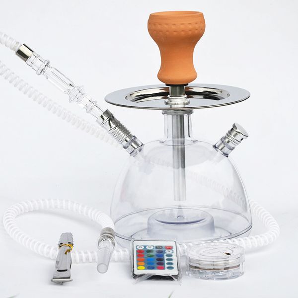 

acrylic set led light narghile with ceramic hookah bowl,metal charcoal tongs hose water smoking